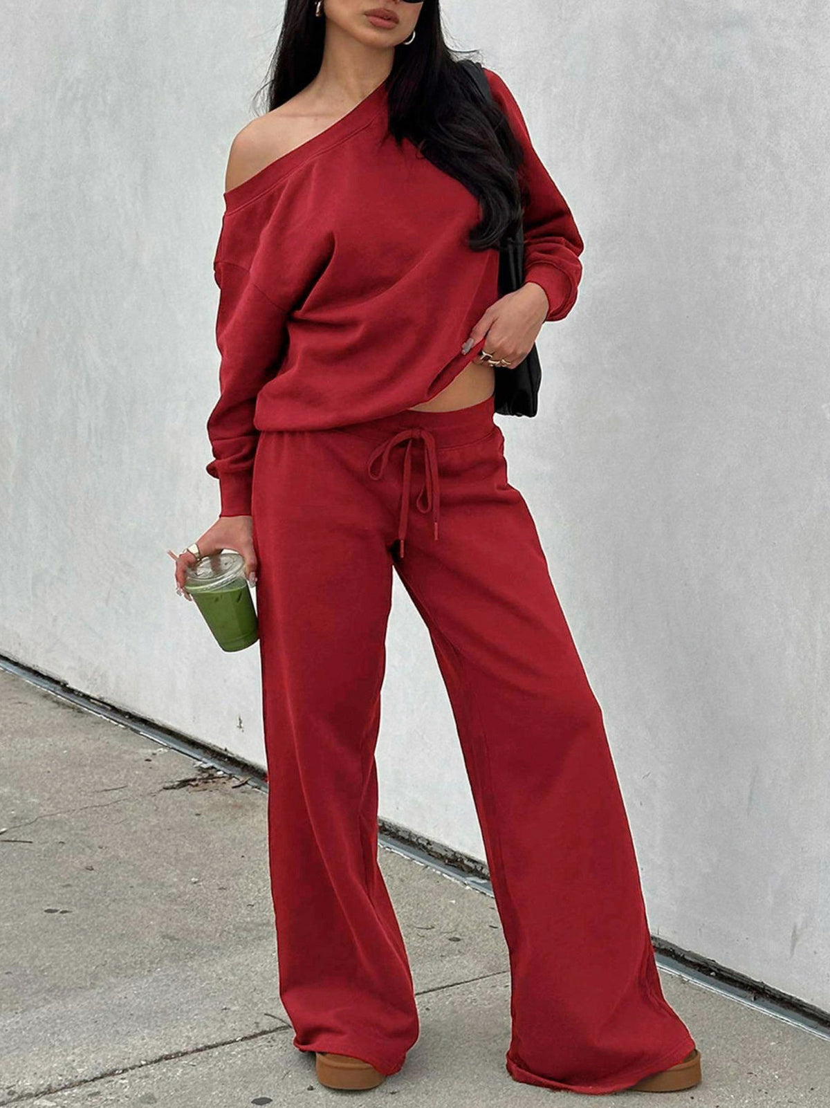 Off Shoulder Long Sleeve Two Piece Set