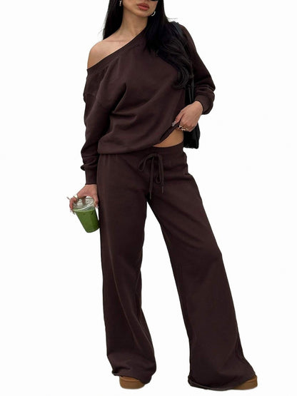 Off Shoulder Long Sleeve Two Piece Set