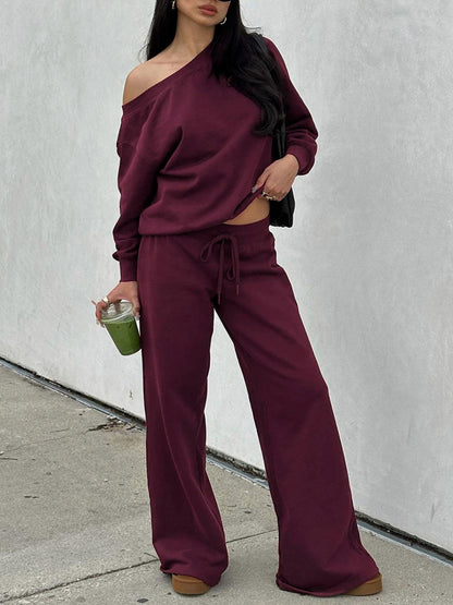 Off Shoulder Long Sleeve Two Piece Set