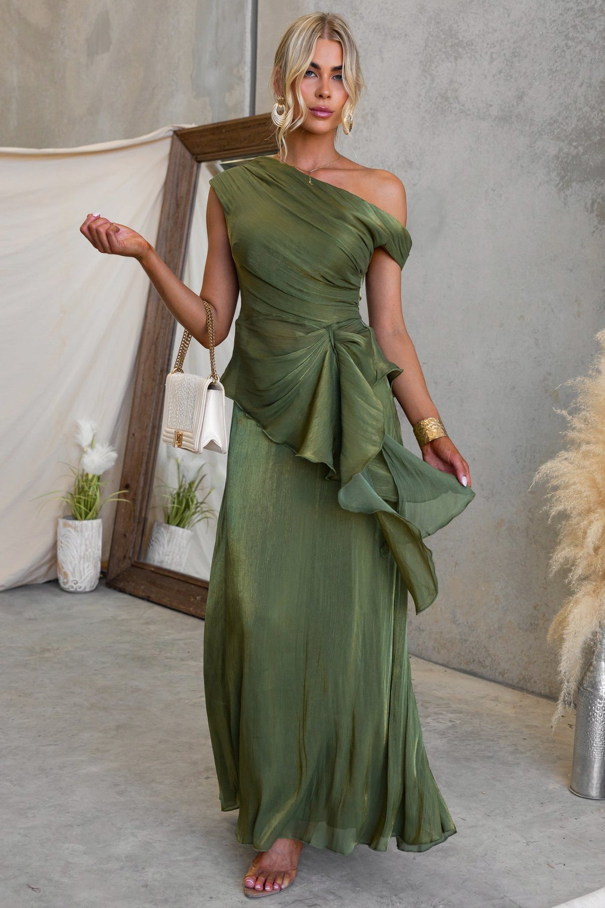 One Shoulder Draped Maxi Dress