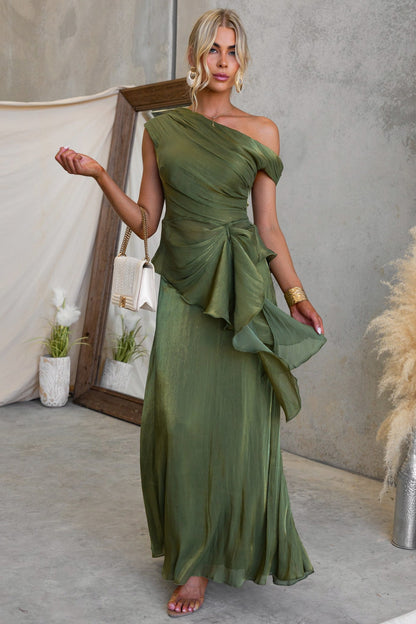 One Shoulder Draped Maxi Dress