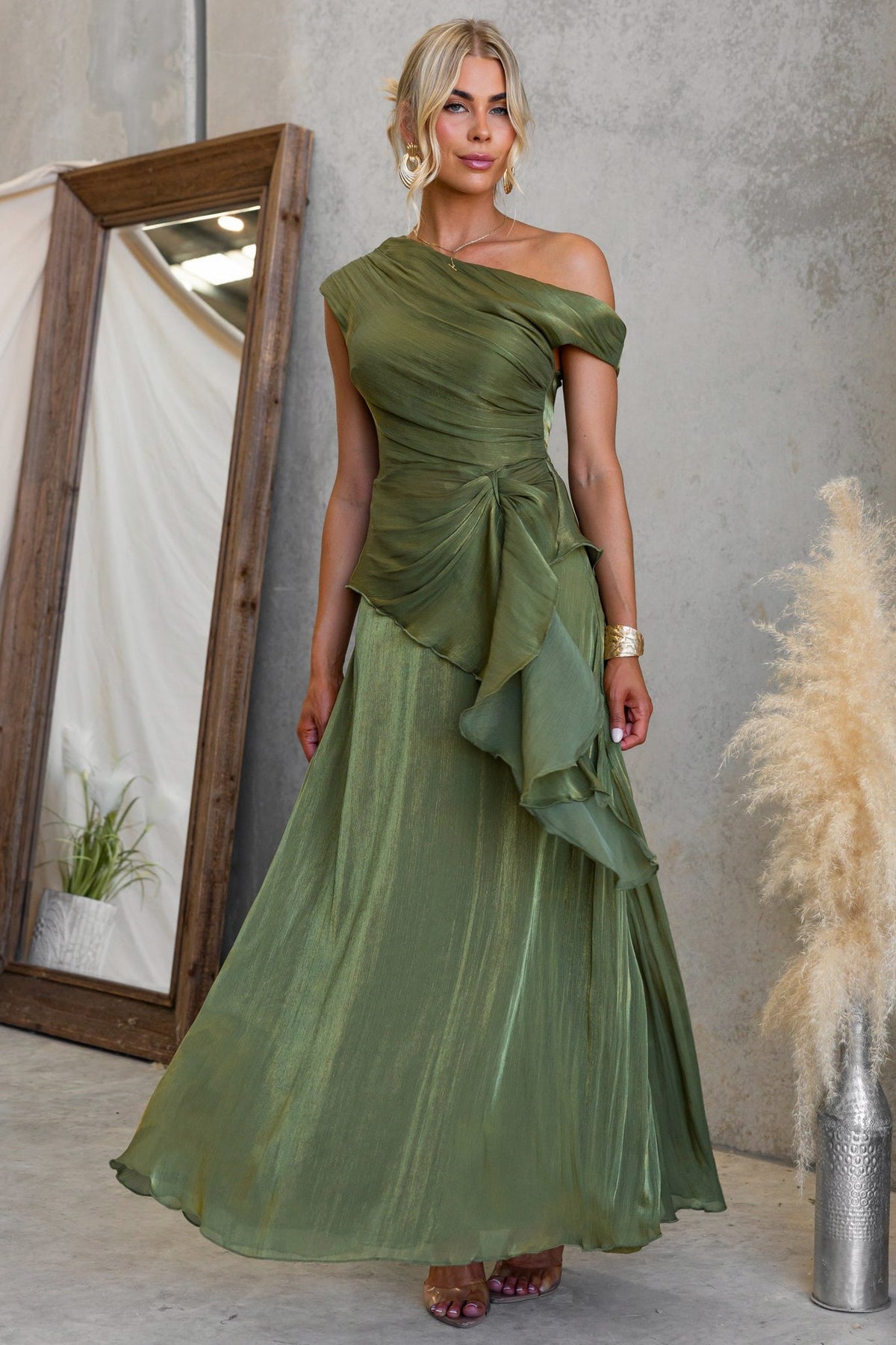 One Shoulder Draped Maxi Dress