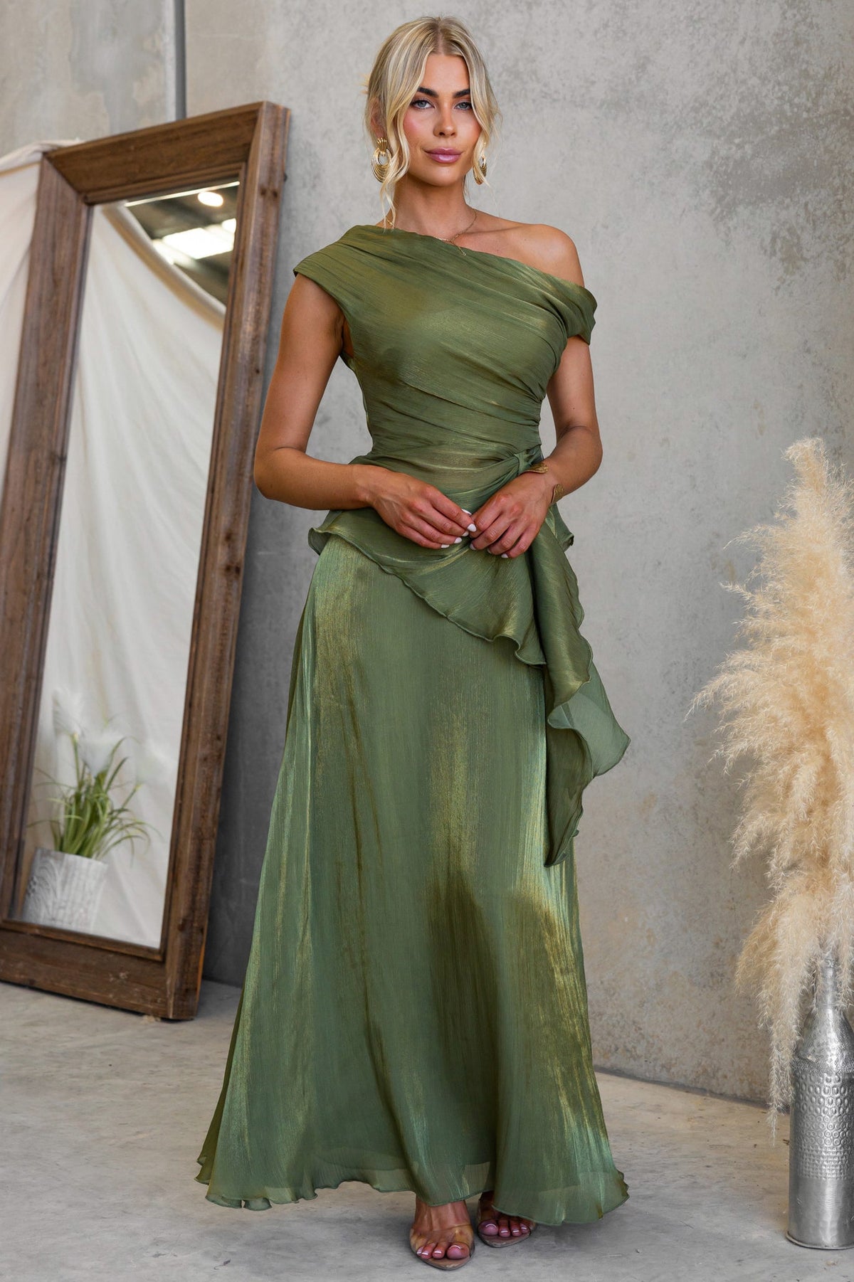 One Shoulder Draped Maxi Dress