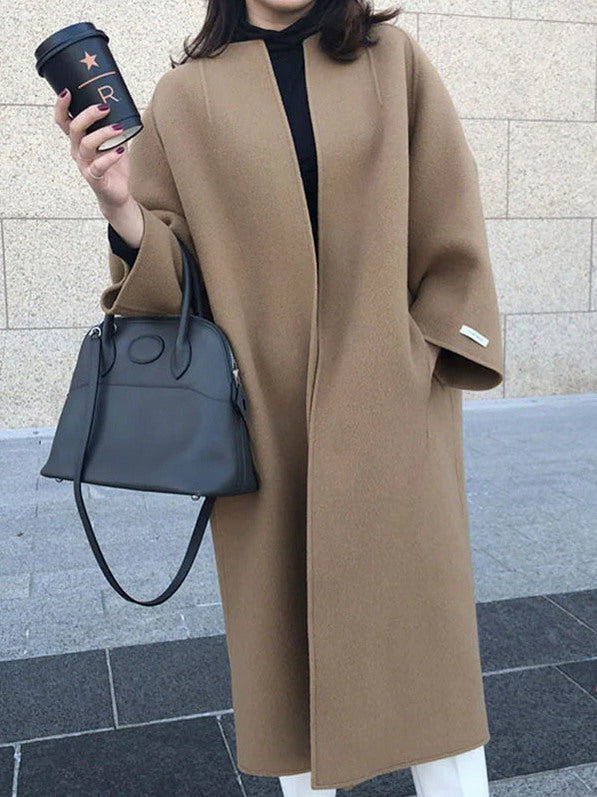 Oversized Collarless Long Sleeve Coat