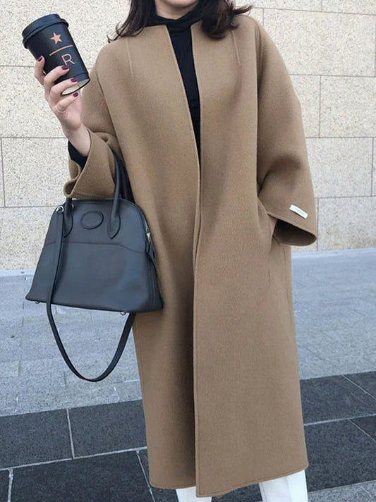 Oversized Collarless Long Sleeve Coat