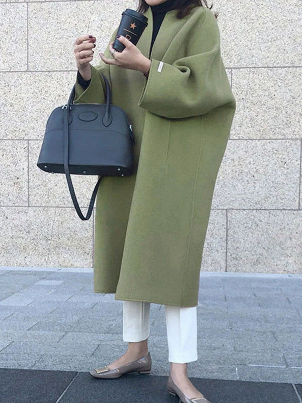 Oversized Collarless Long Sleeve Coat