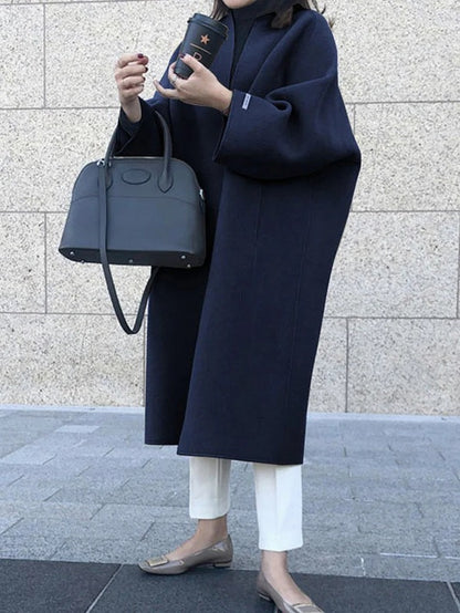 Oversized Collarless Long Sleeve Coat