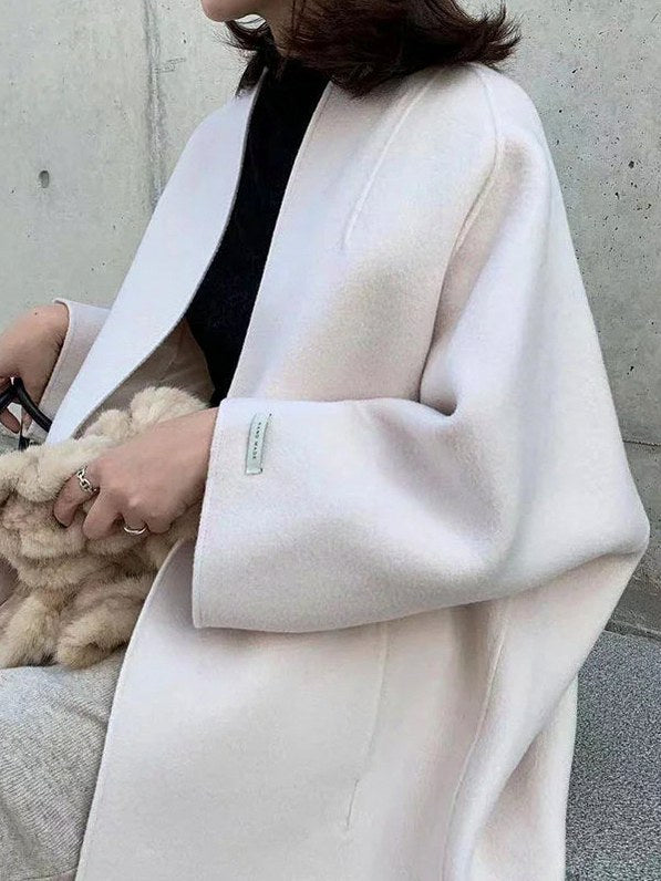 Oversized Collarless Long Sleeve Coat