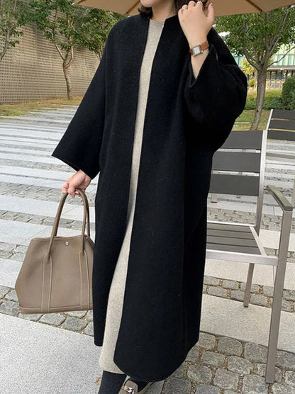 Oversized Collarless Long Sleeve Coat