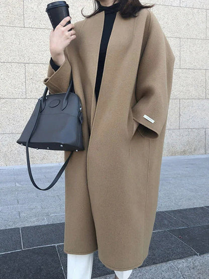 Oversized Collarless Long Sleeve Coat