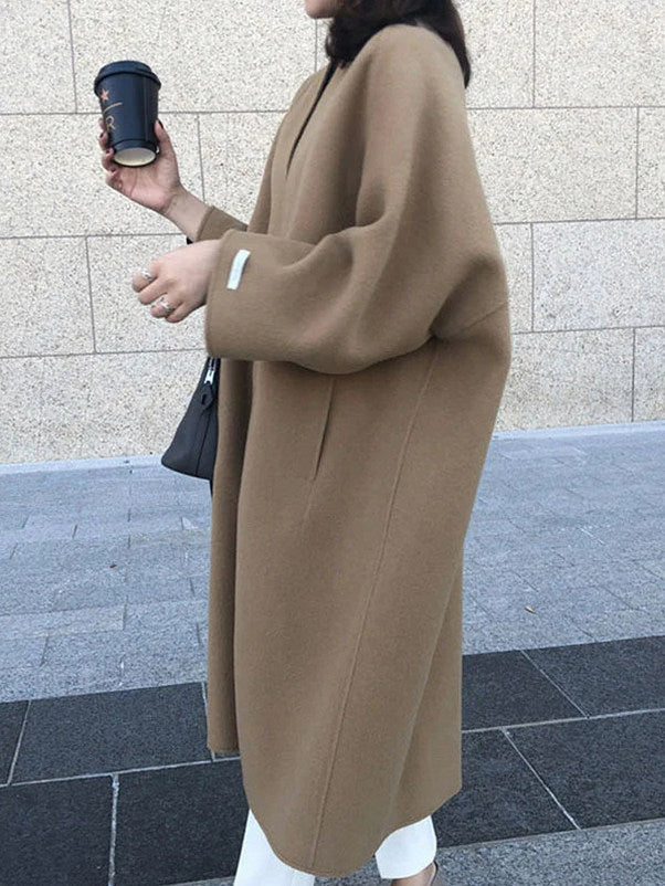 Oversized Collarless Long Sleeve Coat