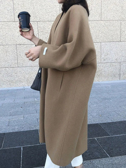 Oversized Collarless Long Sleeve Coat
