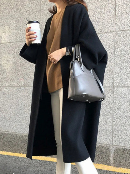 Oversized Collarless Long Sleeve Coat