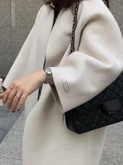 Oversized Collarless Long Sleeve Coat