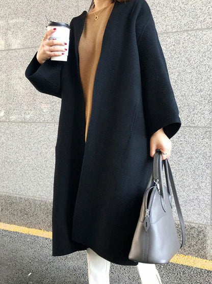 Oversized Collarless Long Sleeve Coat