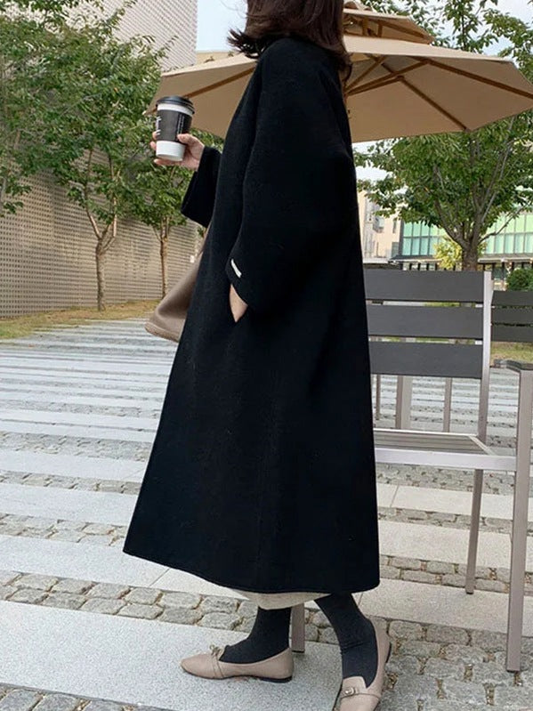 Oversized Collarless Long Sleeve Coat