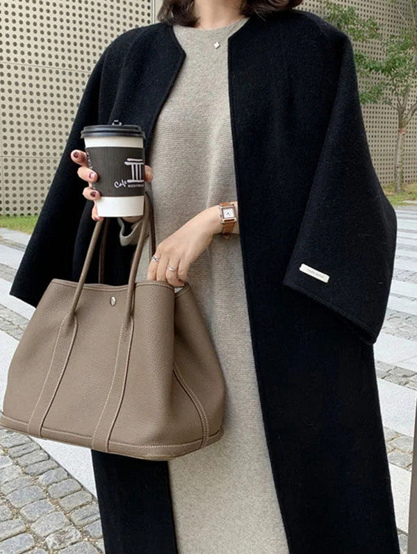 Oversized Collarless Long Sleeve Coat