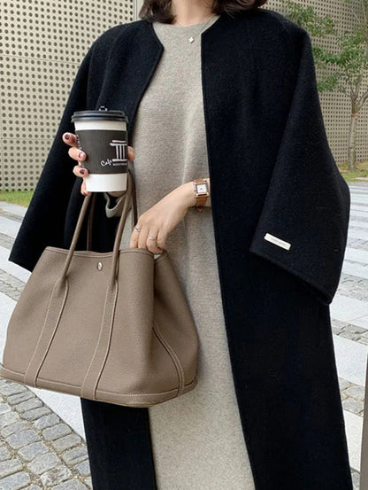 Oversized Collarless Long Sleeve Coat