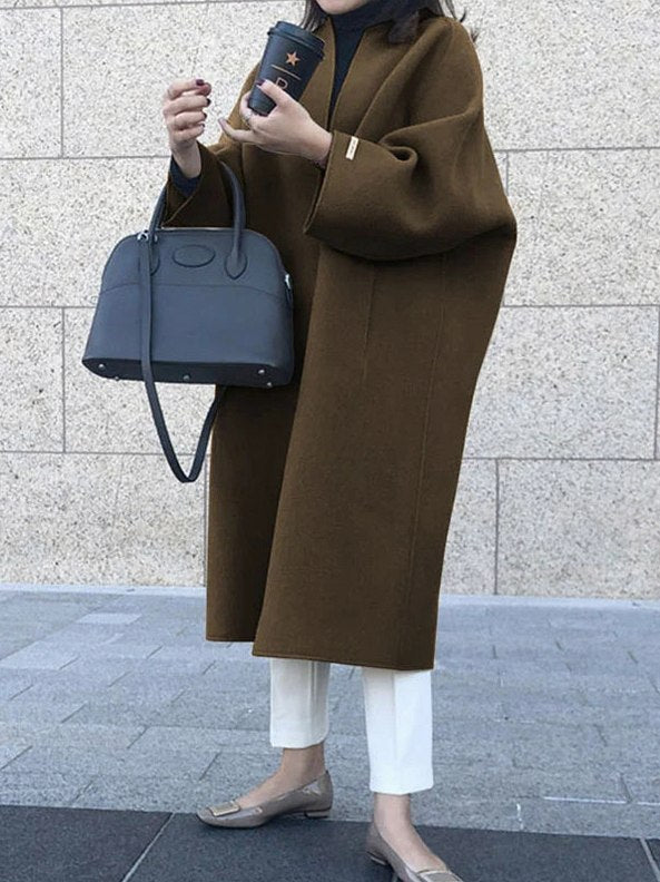 Oversized Collarless Long Sleeve Coat