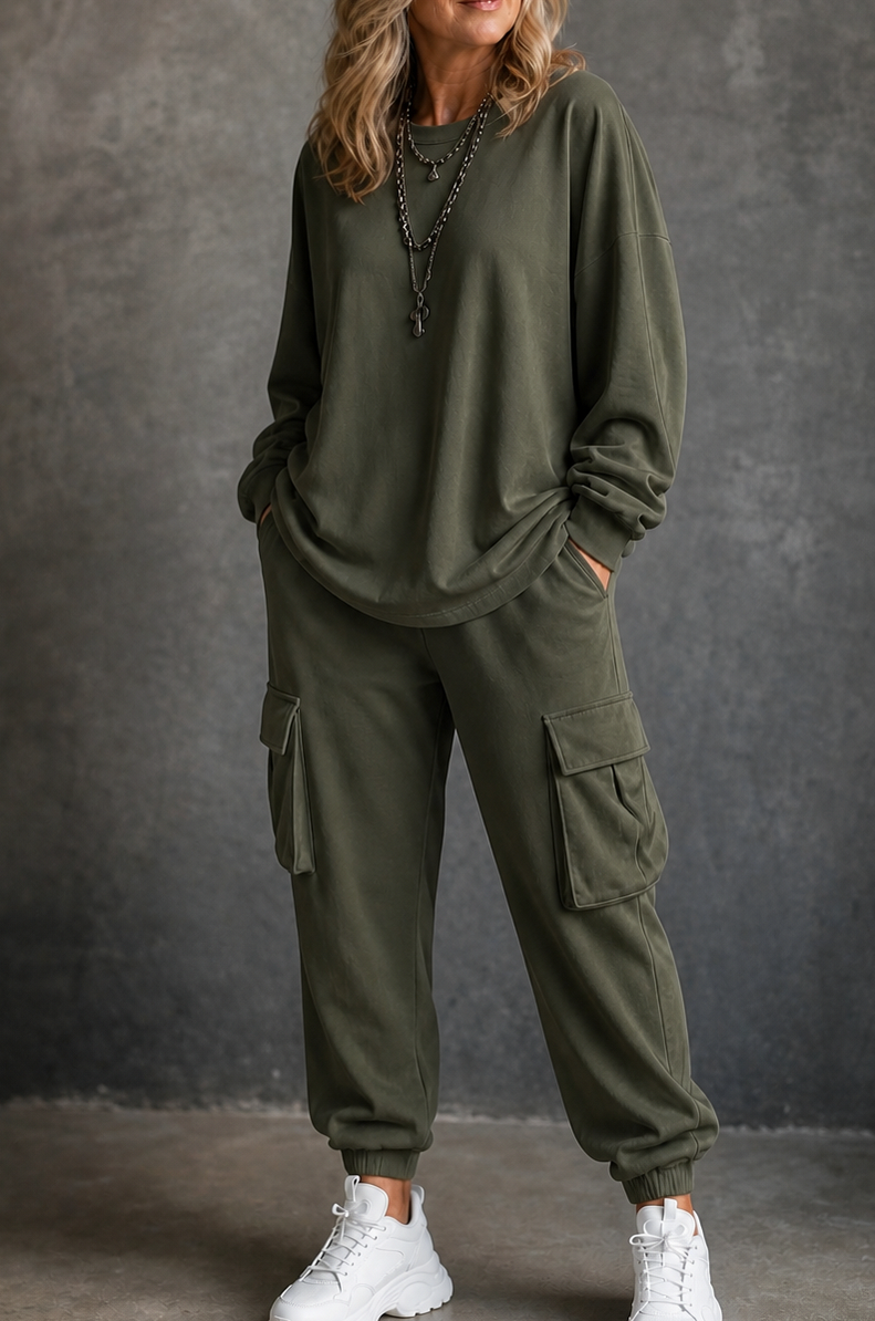 Oversized Long Sleeve Cargo Matching Set