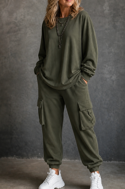 Oversized Long Sleeve Cargo Matching Set