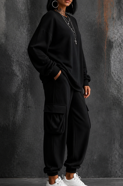 Oversized Long Sleeve Cargo Matching Set