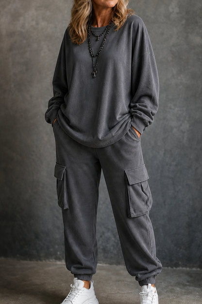 Oversized Long Sleeve Cargo Matching Set