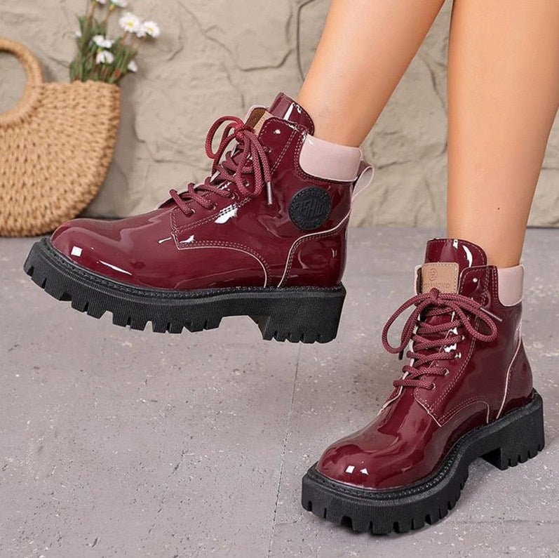 Patent Lug Sole Combat Boots