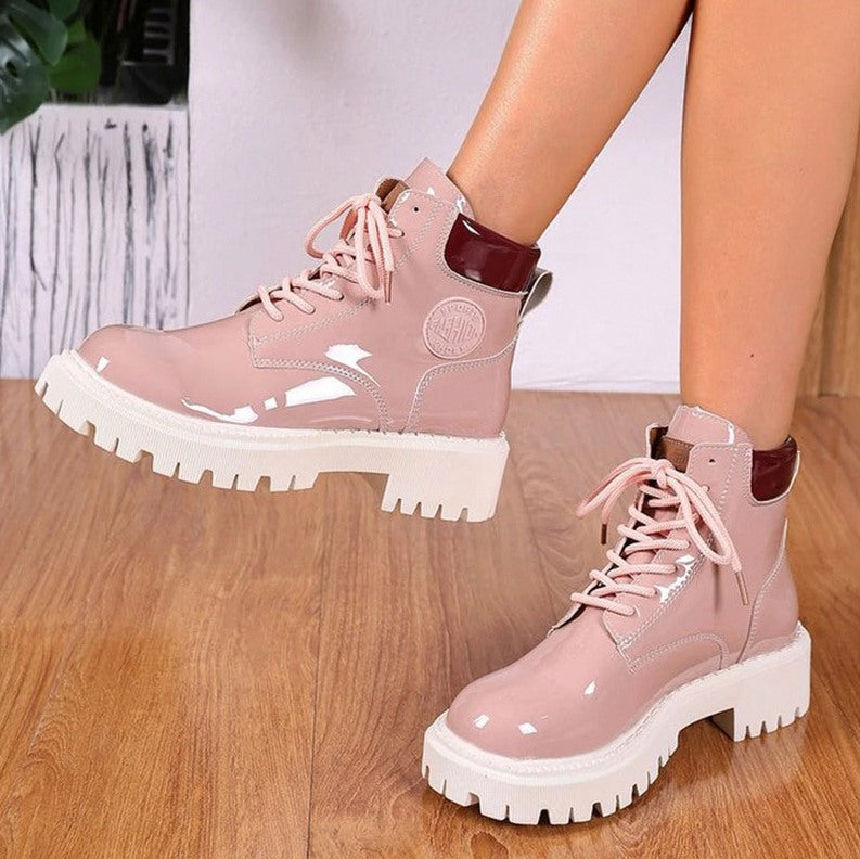 Patent Lug Sole Combat Boots