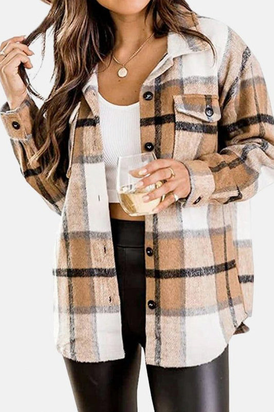 Plaid Button Front Long Sleeve Shacket