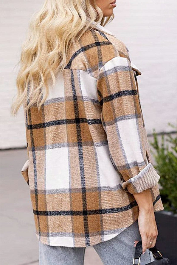 Plaid Button Front Long Sleeve Shacket
