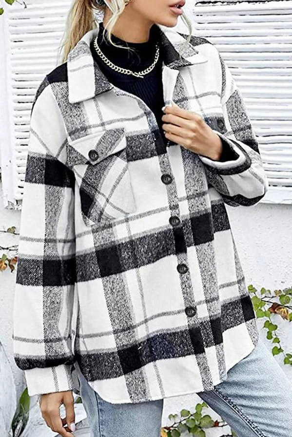 Plaid Button Front Long Sleeve Shacket