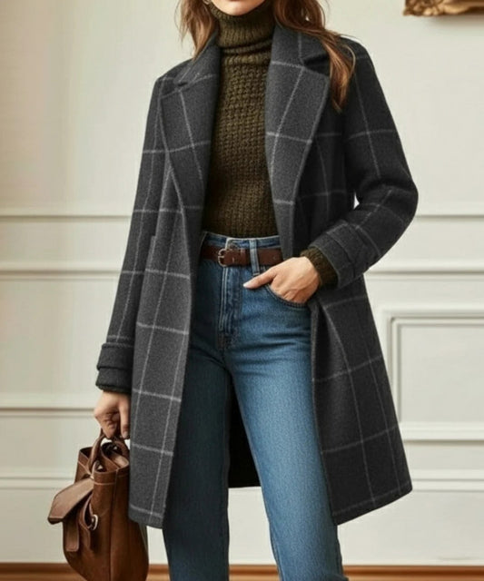 Plaid Long Sleeve Lapel Coat