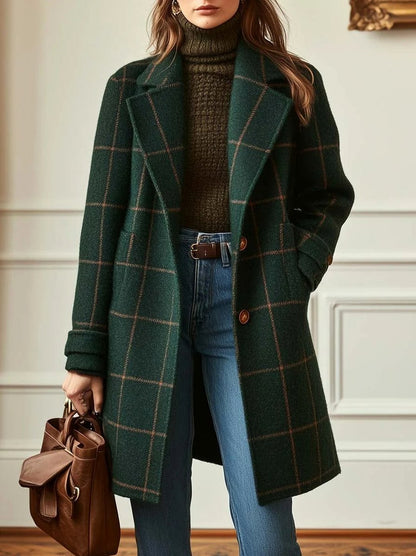 Plaid Long Sleeve Lapel Coat