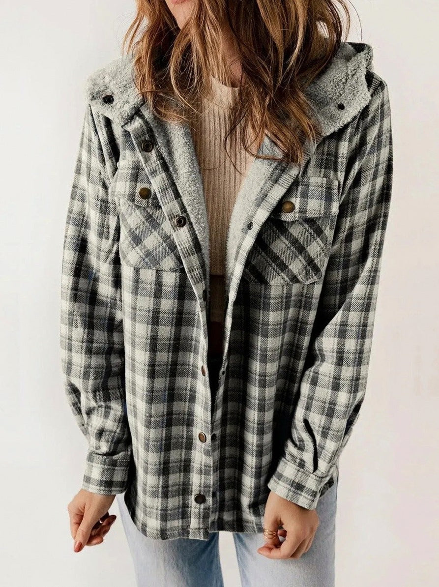 Plaid Sherpa Lined Hooded Shacket
