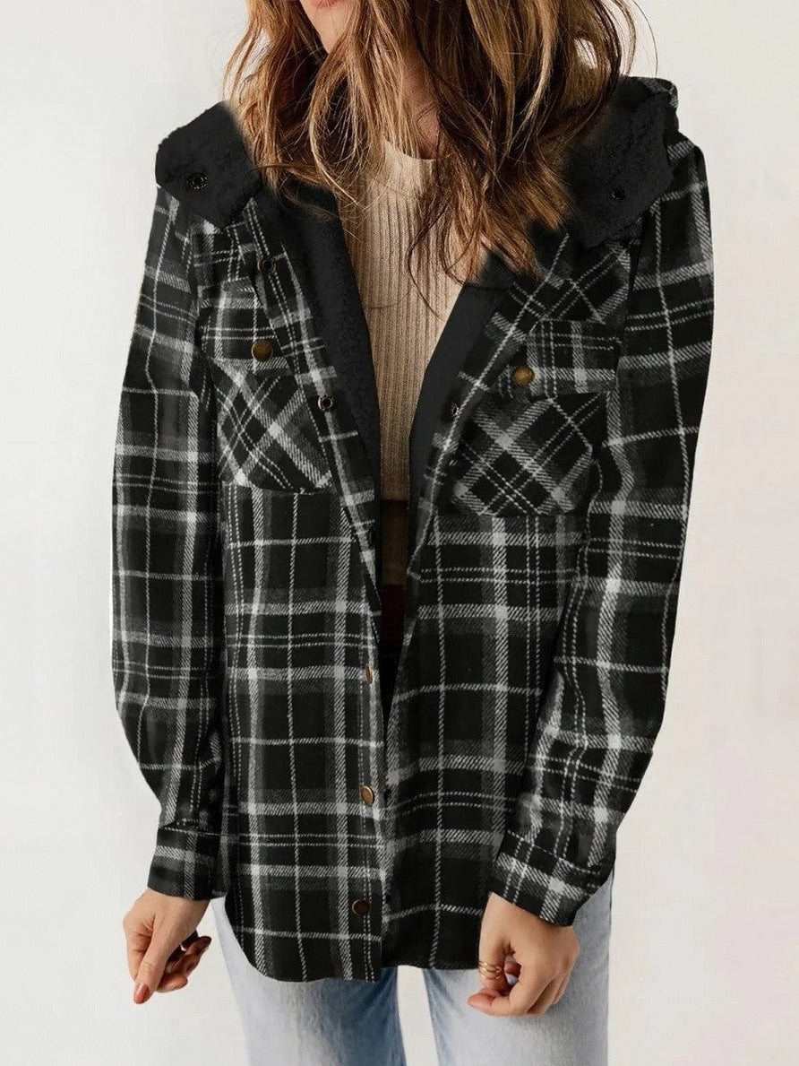 Plaid Sherpa Lined Hooded Shacket