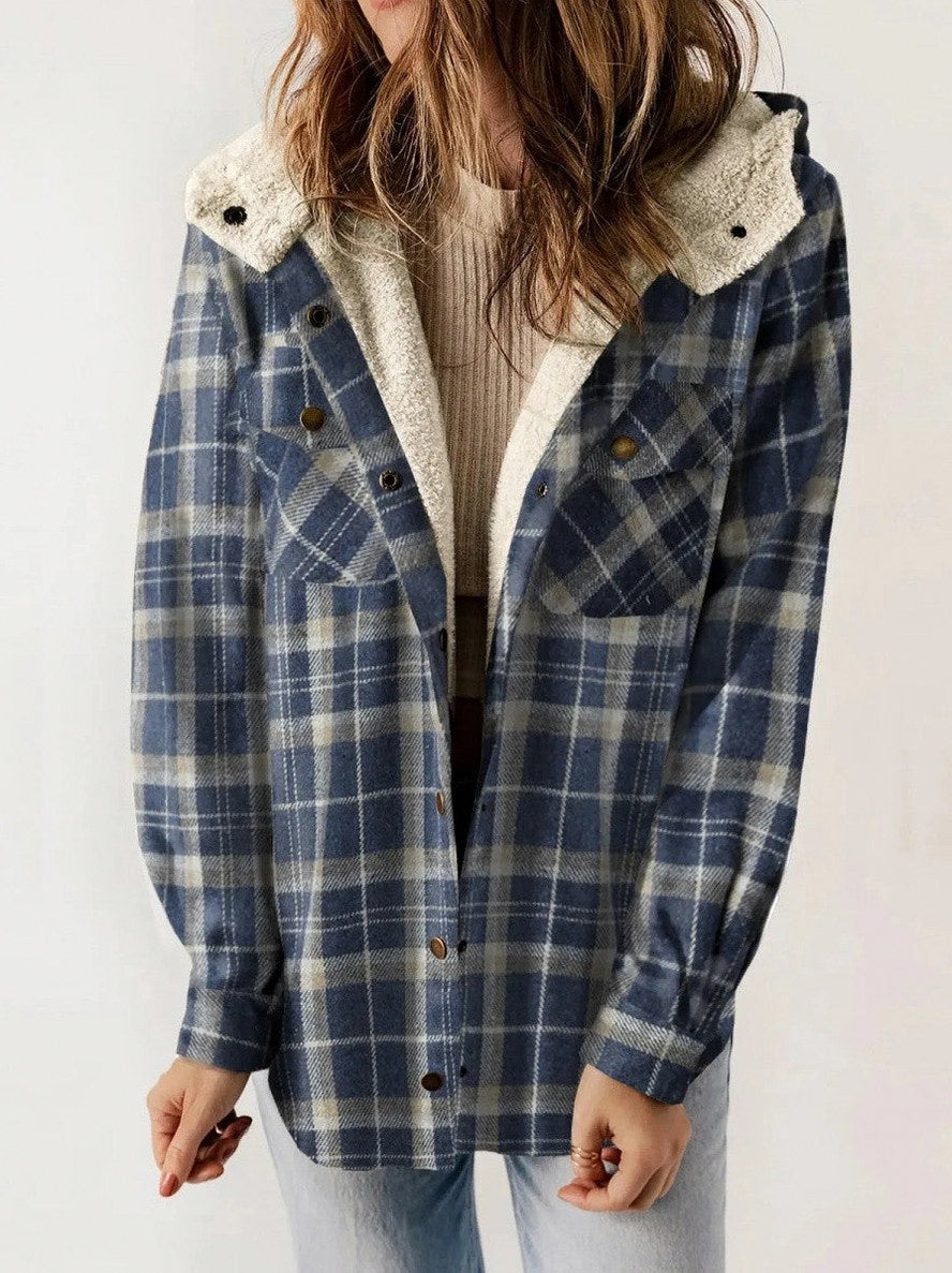 Plaid Sherpa Lined Hooded Shacket