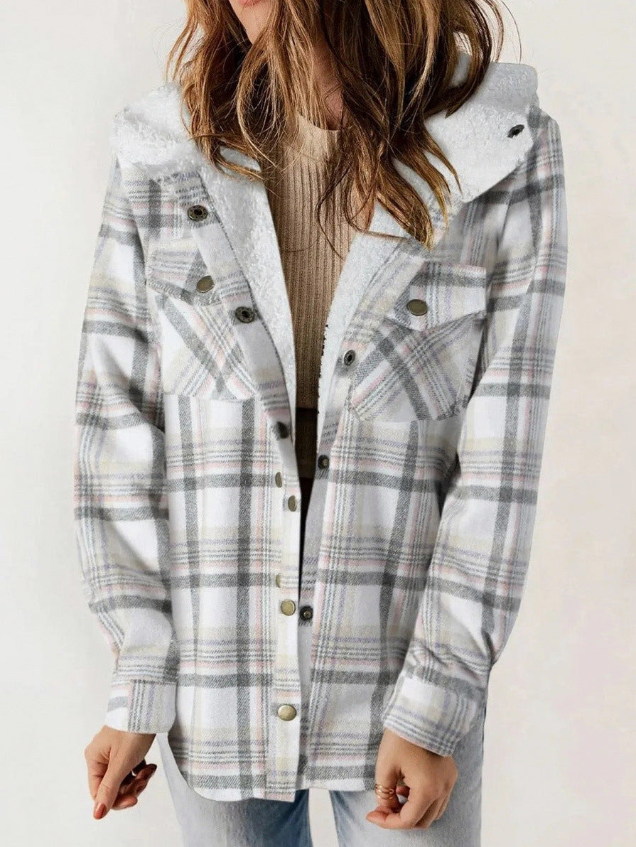 Plaid Sherpa Lined Hooded Shacket
