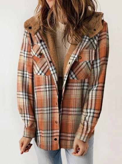 Plaid Sherpa Lined Hooded Shacket