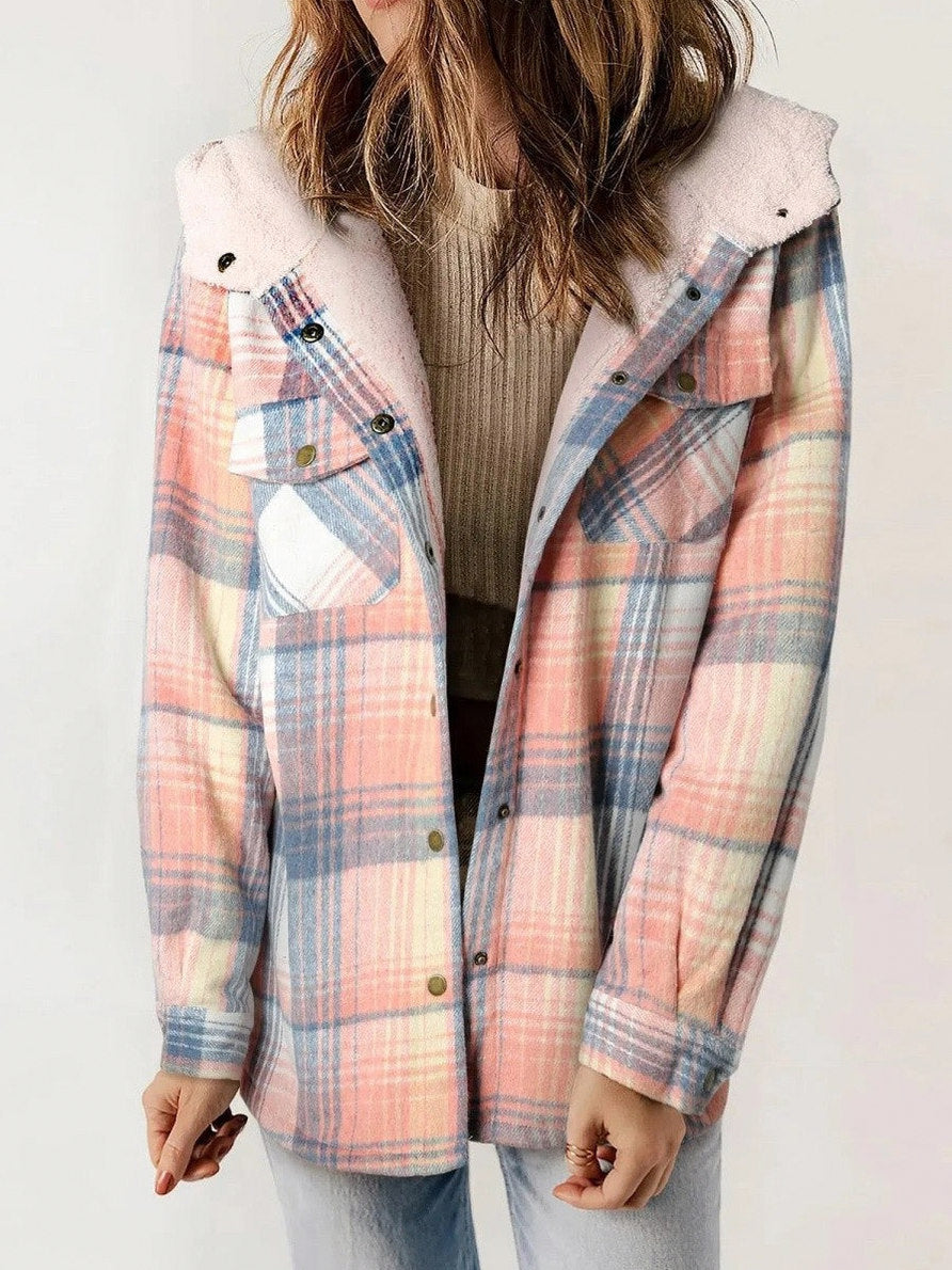 Plaid Sherpa Lined Hooded Shacket
