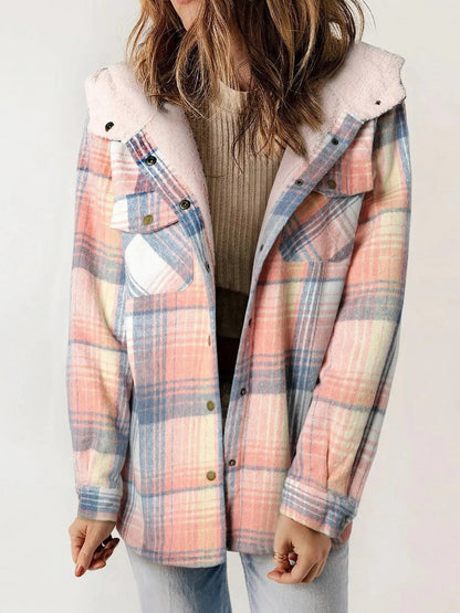 Plaid Sherpa Lined Hooded Shacket