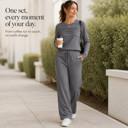 Pleated Long Sleeve Two Piece Set