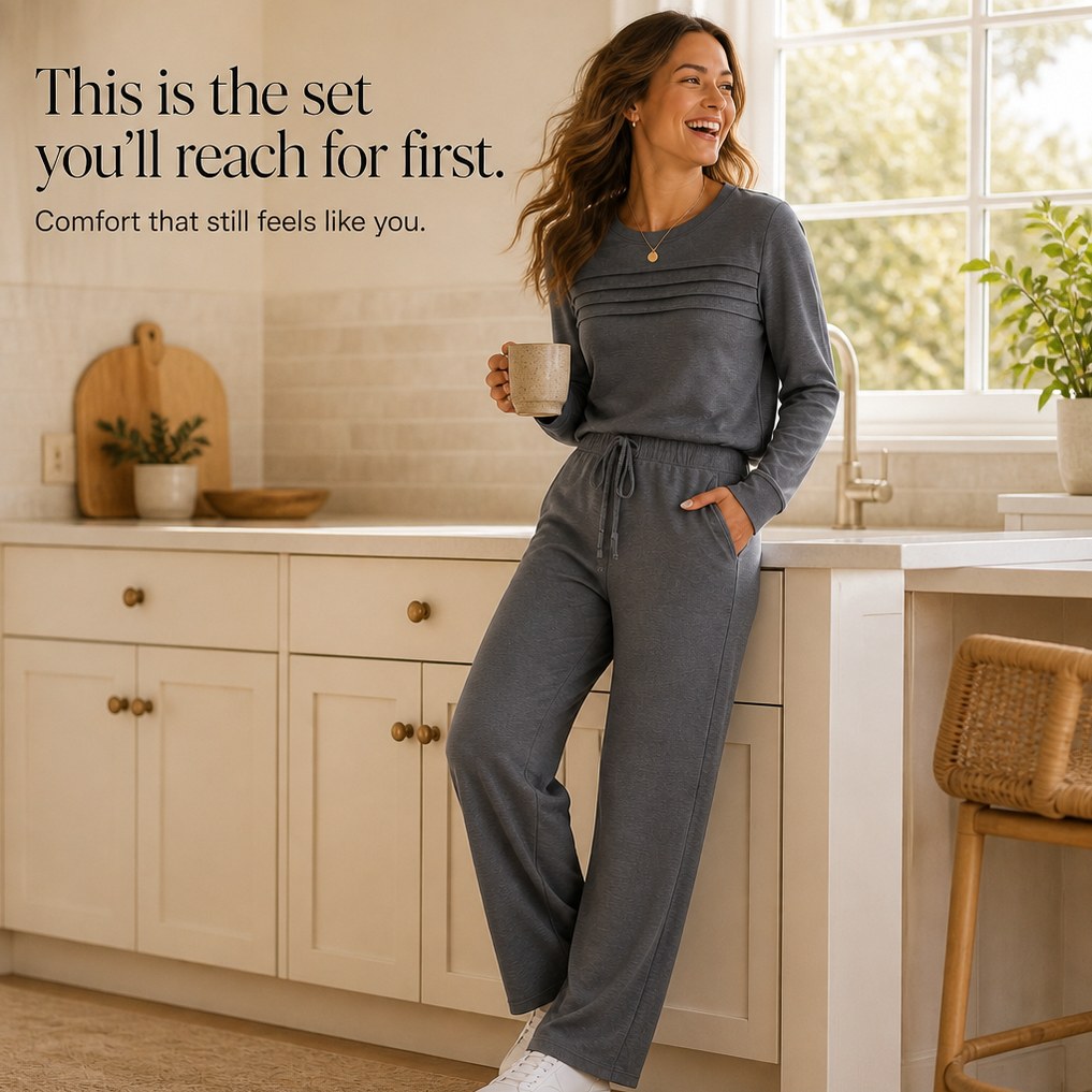 Pleated Long Sleeve Two Piece Set