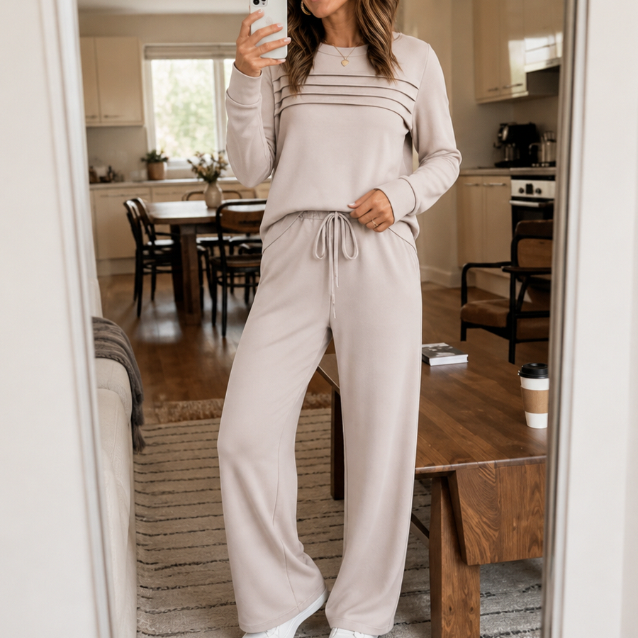 Pleated Long Sleeve Two Piece Set