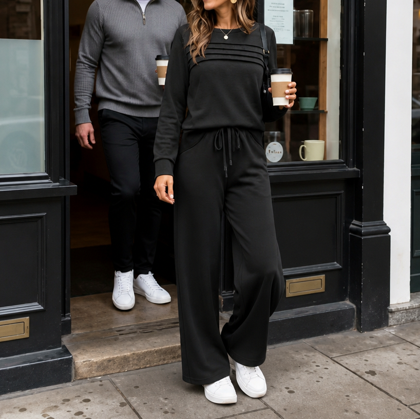 Pleated Long Sleeve Two Piece Set
