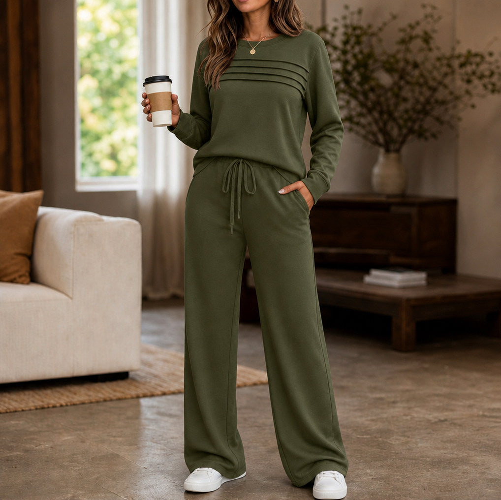 Pleated Long Sleeve Two Piece Set