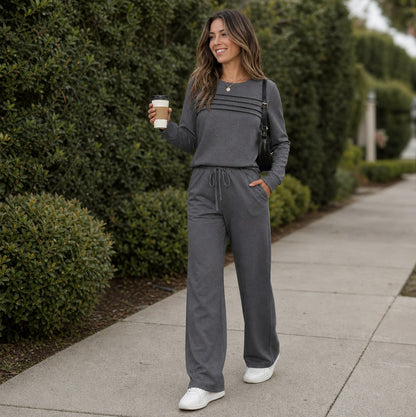 Pleated Long Sleeve Two Piece Set