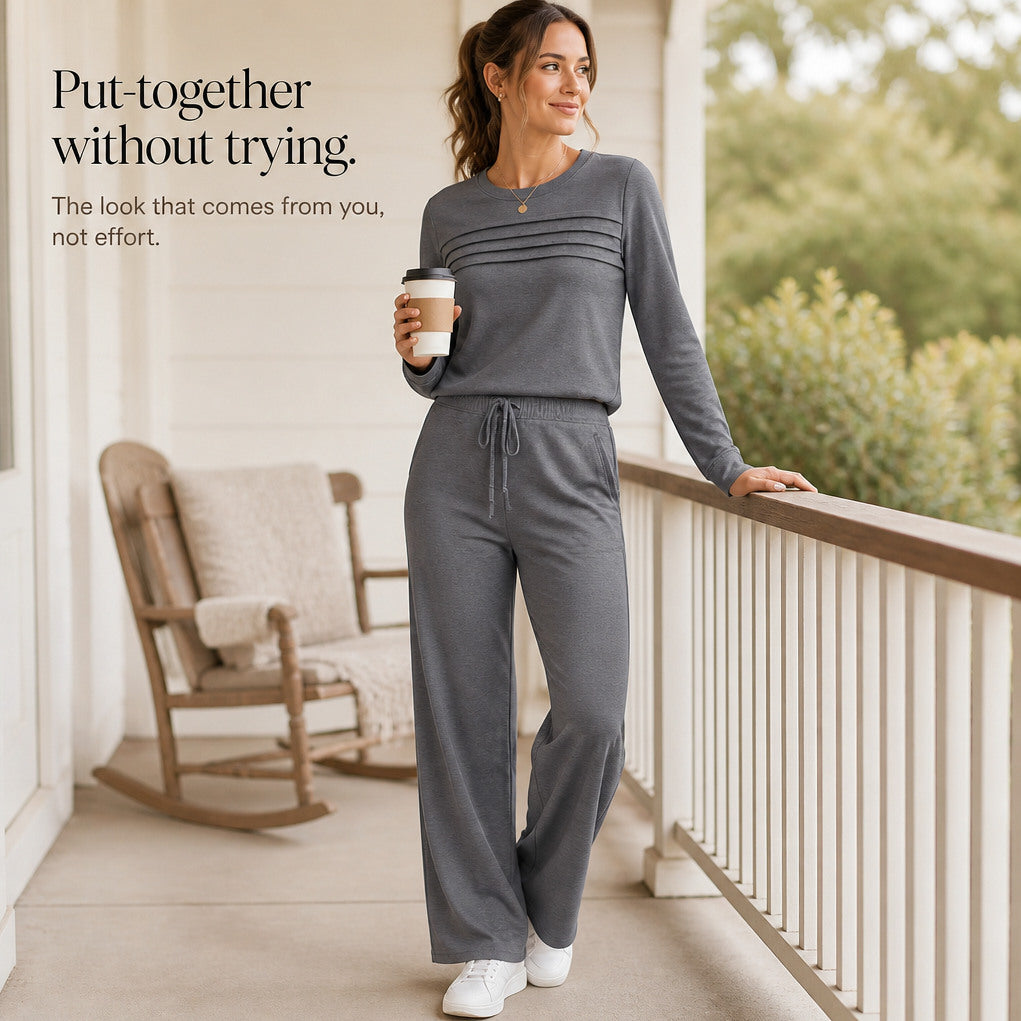 Pleated Long Sleeve Two Piece Set