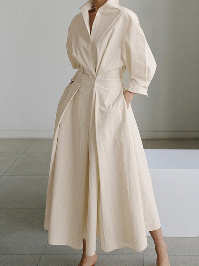 Poplin Long Sleeve Midi Shirt Dress
