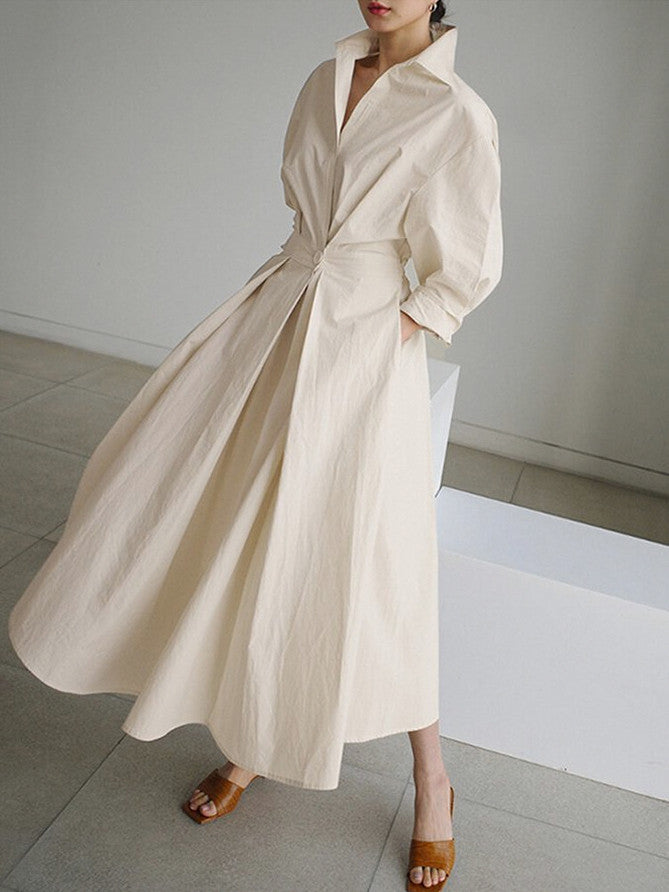 Poplin Long Sleeve Midi Shirt Dress